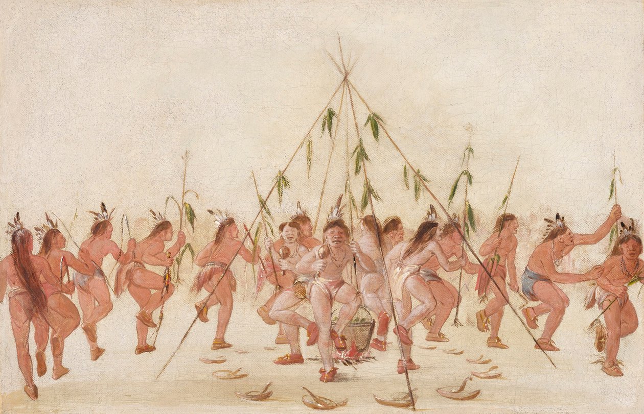 Taniec zielonej kukurydzy, Hidatsa autorstwa George Catlin