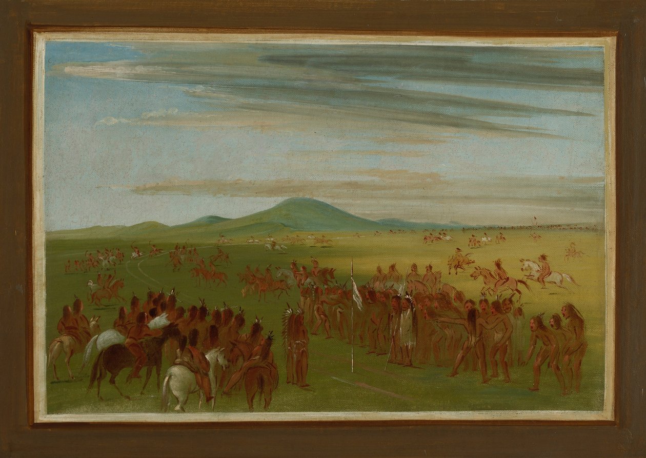 Wyścigi konne na torze za wioską Mandan autorstwa George Catlin