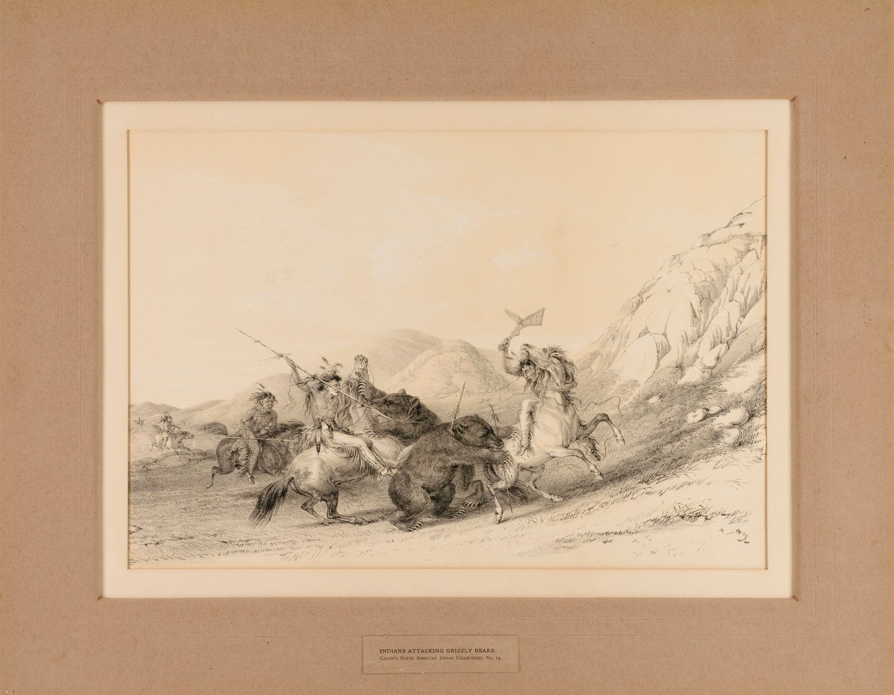 Indianie atakujący niedźwiedzie Grizzly - nr 19 autorstwa George Catlin