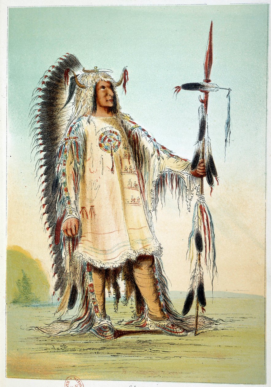 Indianie Ameryki: Mah-To-Toh-Pa (Mah To Toh Pa), drugi wódz Mandan w stroju wodza. Ilustracja George
