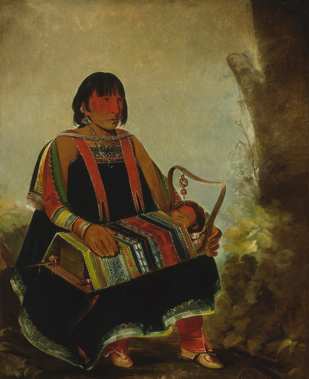 Jú-ah-kís-gaw, kobieta z dzieckiem w kołysce autorstwa George Catlin
