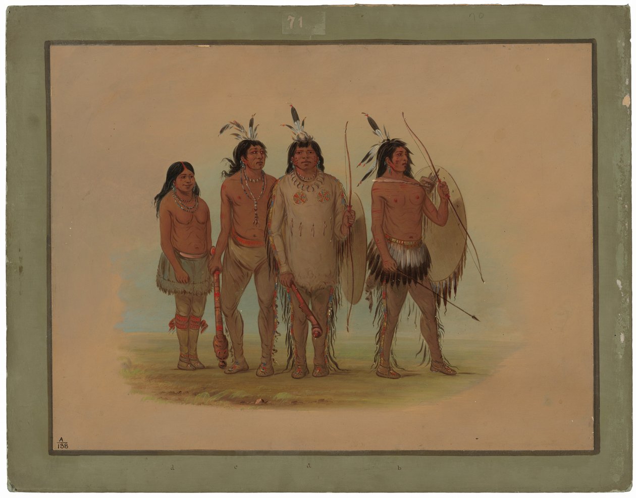 Wódz Kiowa, jego żona i dwóch wojowników autorstwa George Catlin