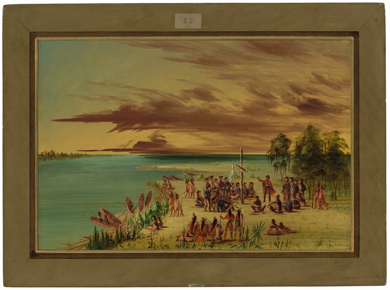 La Salle ogłasza przynależność Luizjany do Francji. 9 kwietnia 1682 r. autorstwa George Catlin