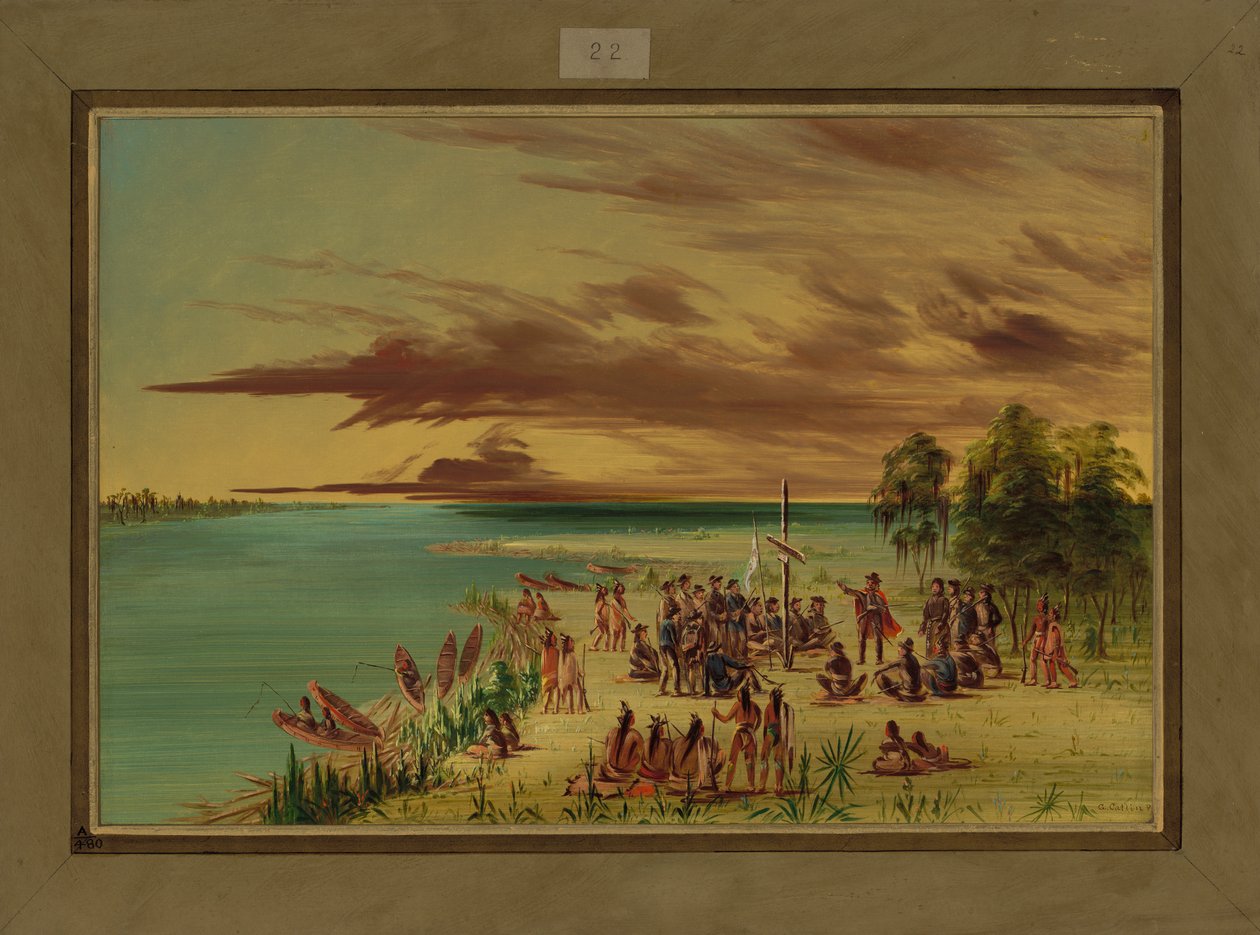 La Salle przejmuje Luizjanę dla Francji, 9 kwietnia 1682, 1847-48 autorstwa George Catlin