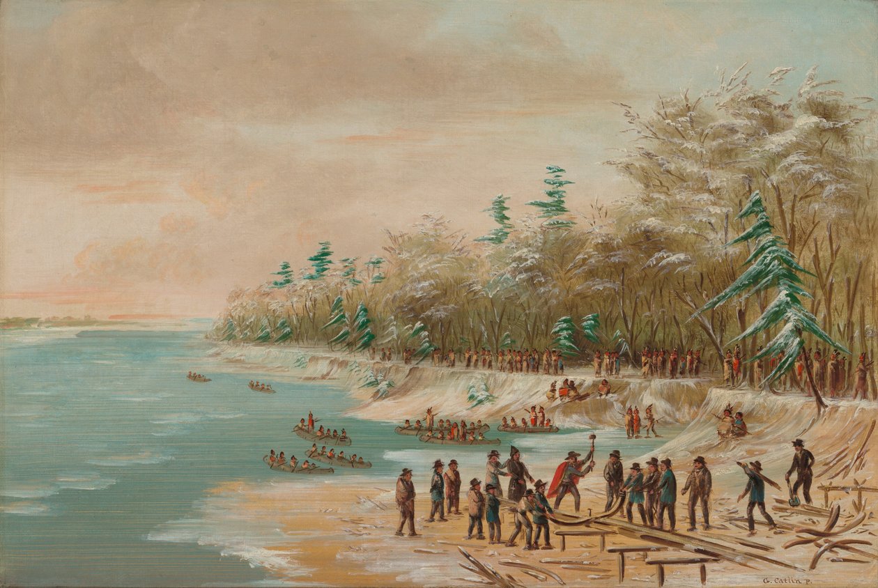 La Salle wbija pierwszy bełt dla gryfa. 26 stycznia 1679, 18471848. autorstwa George Catlin