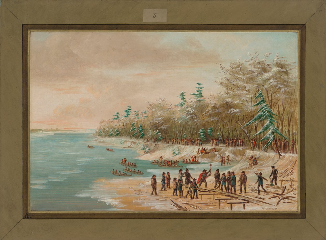 La Salle wbija pierwszy bełt dla gryfa, 26 stycznia 1679, 1847-48 autorstwa George Catlin