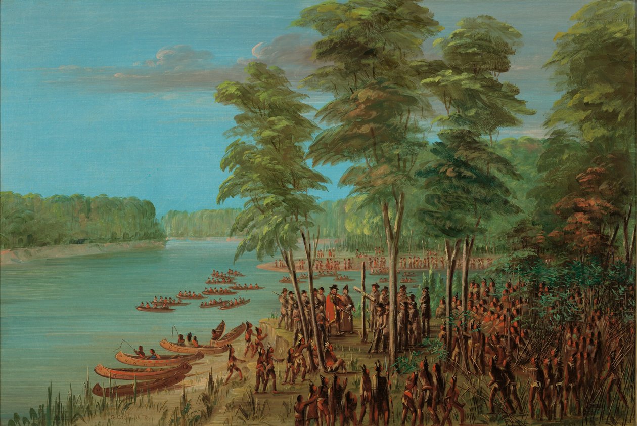 La Salle przejmuje ziemię u ujścia Arkansas. 10 marca 1682, 18471848. autorstwa George Catlin