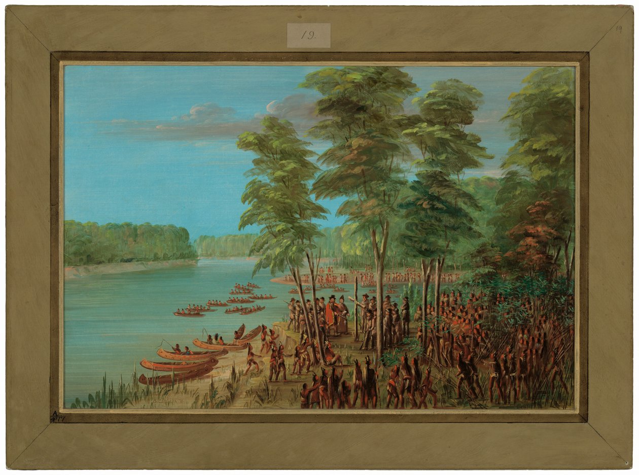 La Salle przejmuje ziemię u ujścia Arkansas. 10 marca 1682 r autorstwa George Catlin