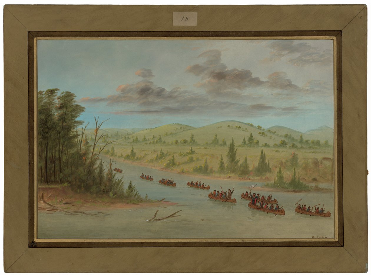 Wyprawa La Salle’a wpływająca na rzekę Missisipi w kajakach.  6 lutego 1682 r. autorstwa George Catlin