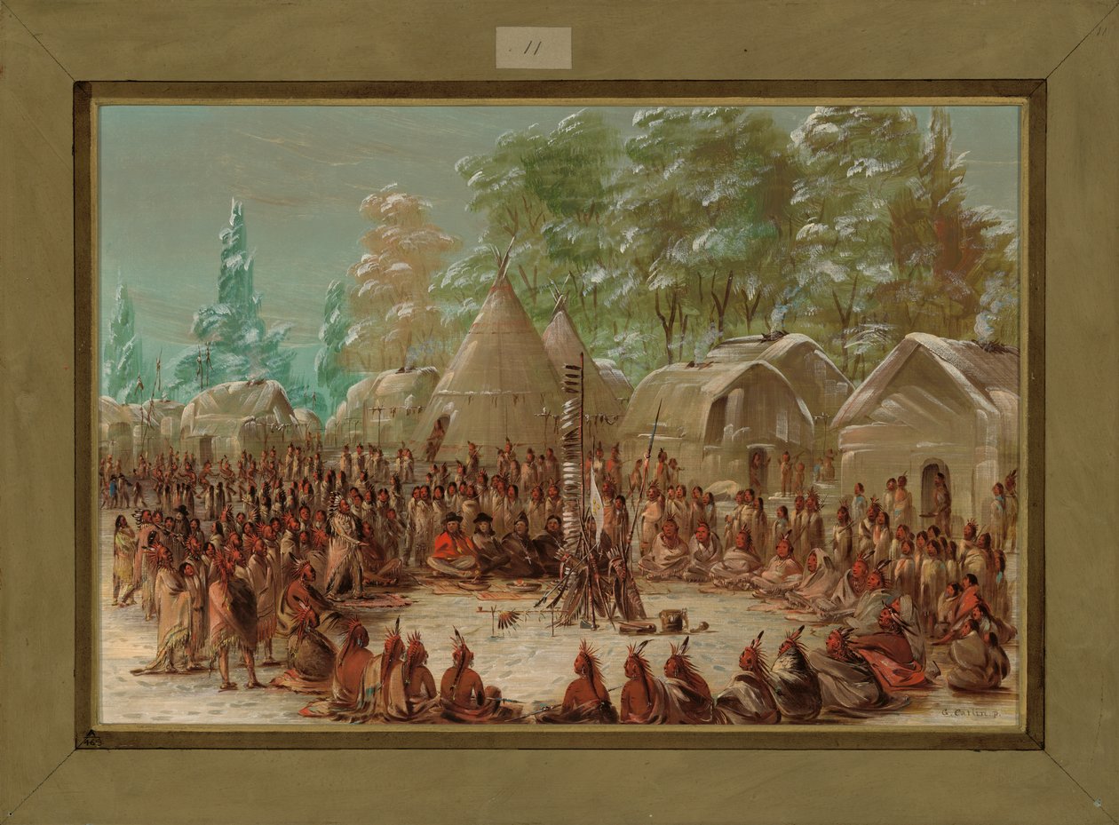 Przyjęcie La Salle świętowano w wiosce Illinois, 2 stycznia 1680, 1847-1848 autorstwa George Catlin