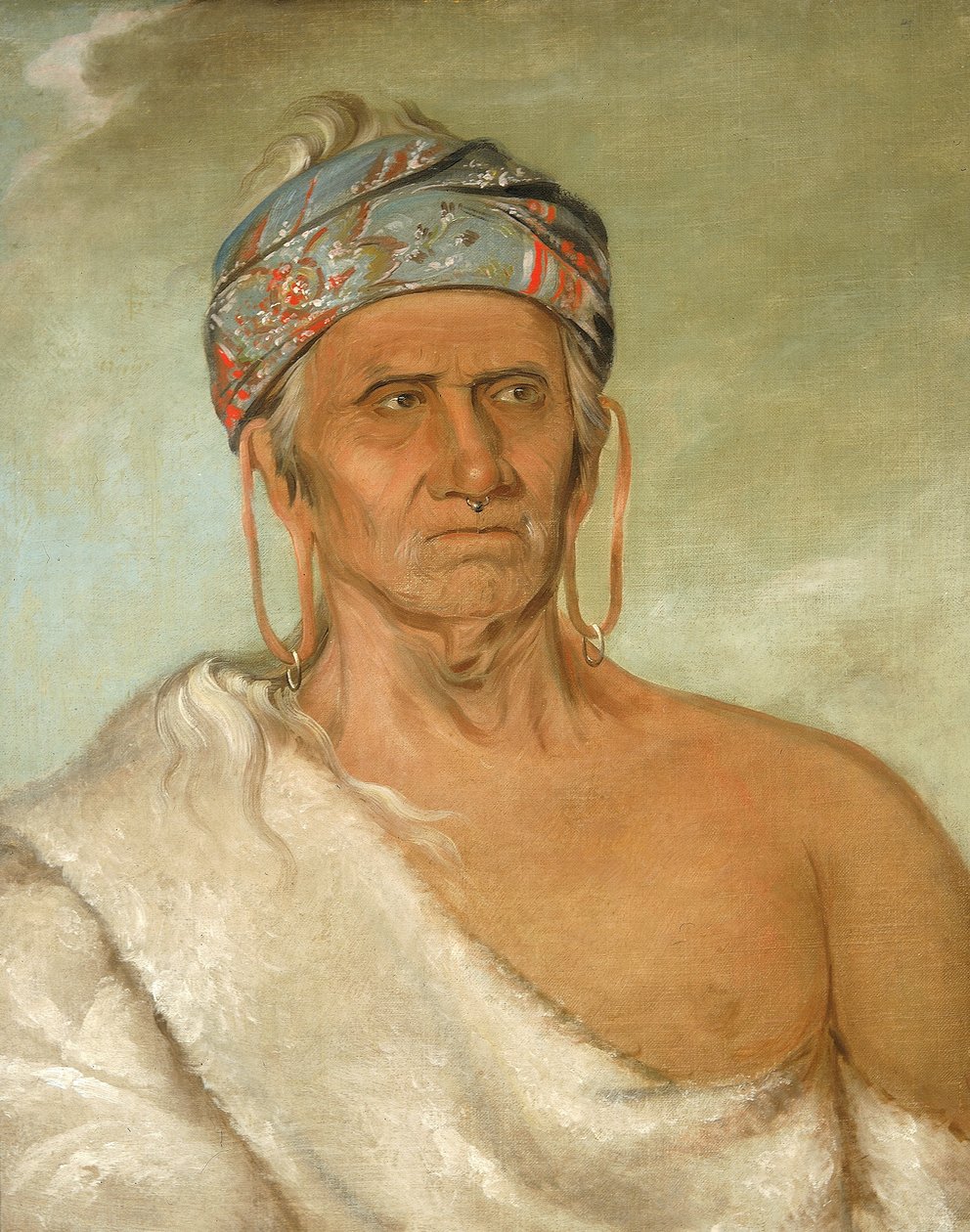 Lay-láw-she-kaw, idzie w górę rzeki, starzejący się wódz autorstwa George Catlin