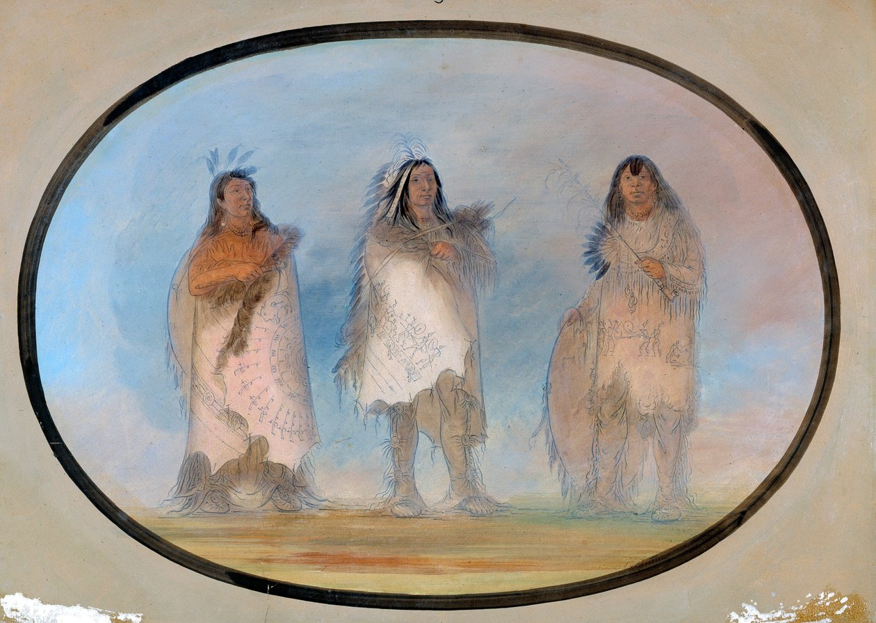 Mały Niedźwiedź, Stromy Wiatr, Pies; Trzej wybitni wojownicy plemienia Siuksów autorstwa George Catlin