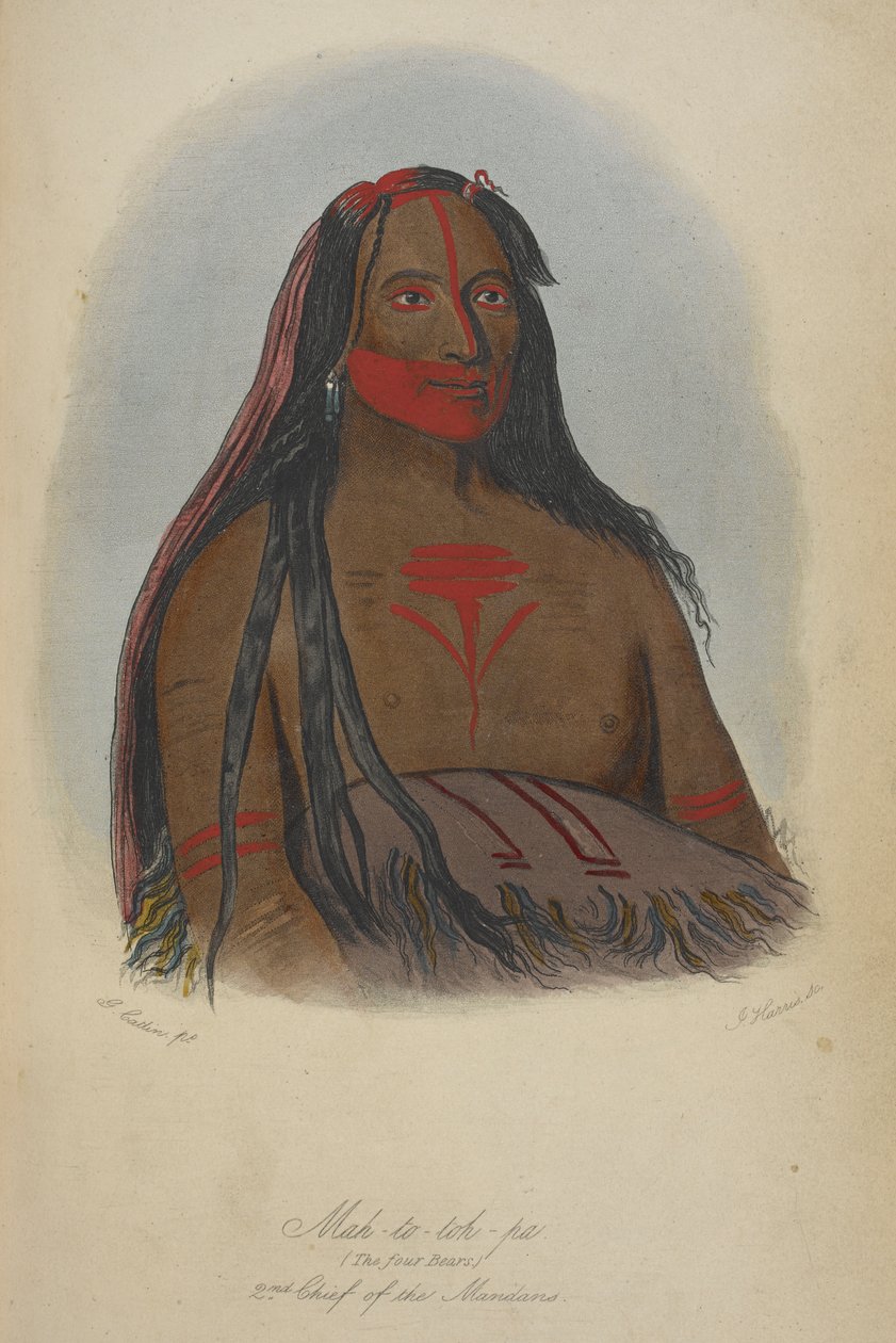 Mah-to-toh-pa (cztery niedźwiedzie) 2. wódz Mandanów. autorstwa George Catlin