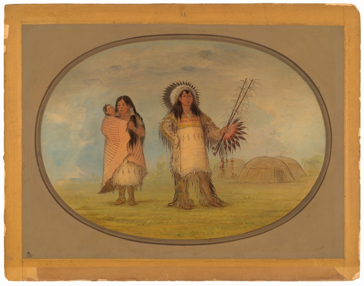Wódz Cywilny Mandana, jego żona i dziecko autorstwa George Catlin