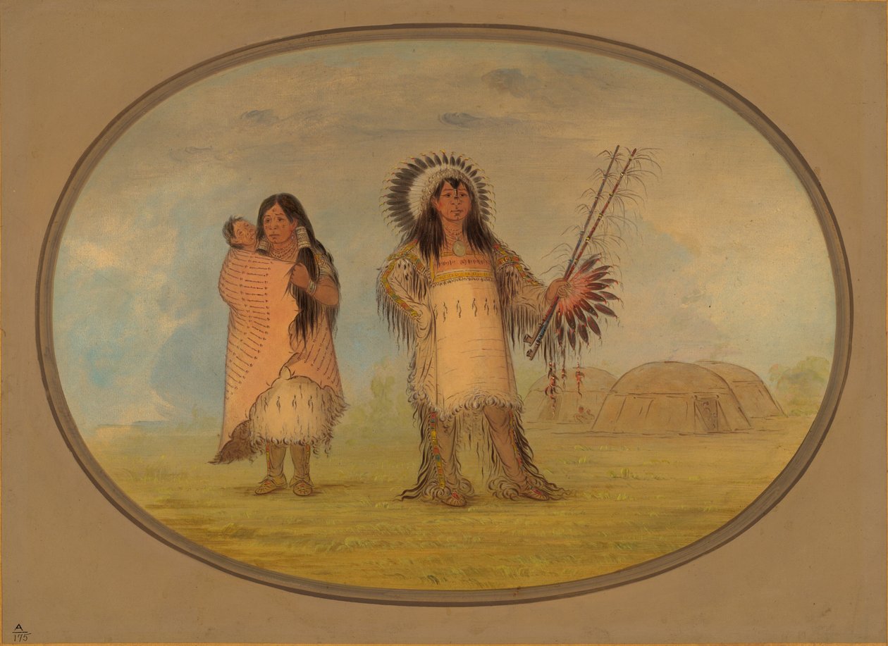 Wódz cywilny Mandana, jego żona i dziecko, 18611869. autorstwa George Catlin