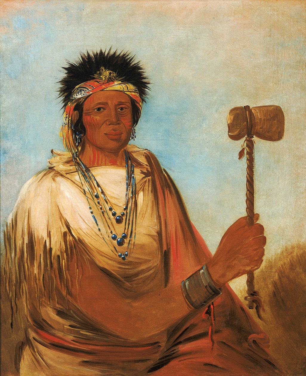 Men-son-se-ah, Lewa Ręka, Wojownik, 1830. autorstwa George Catlin
