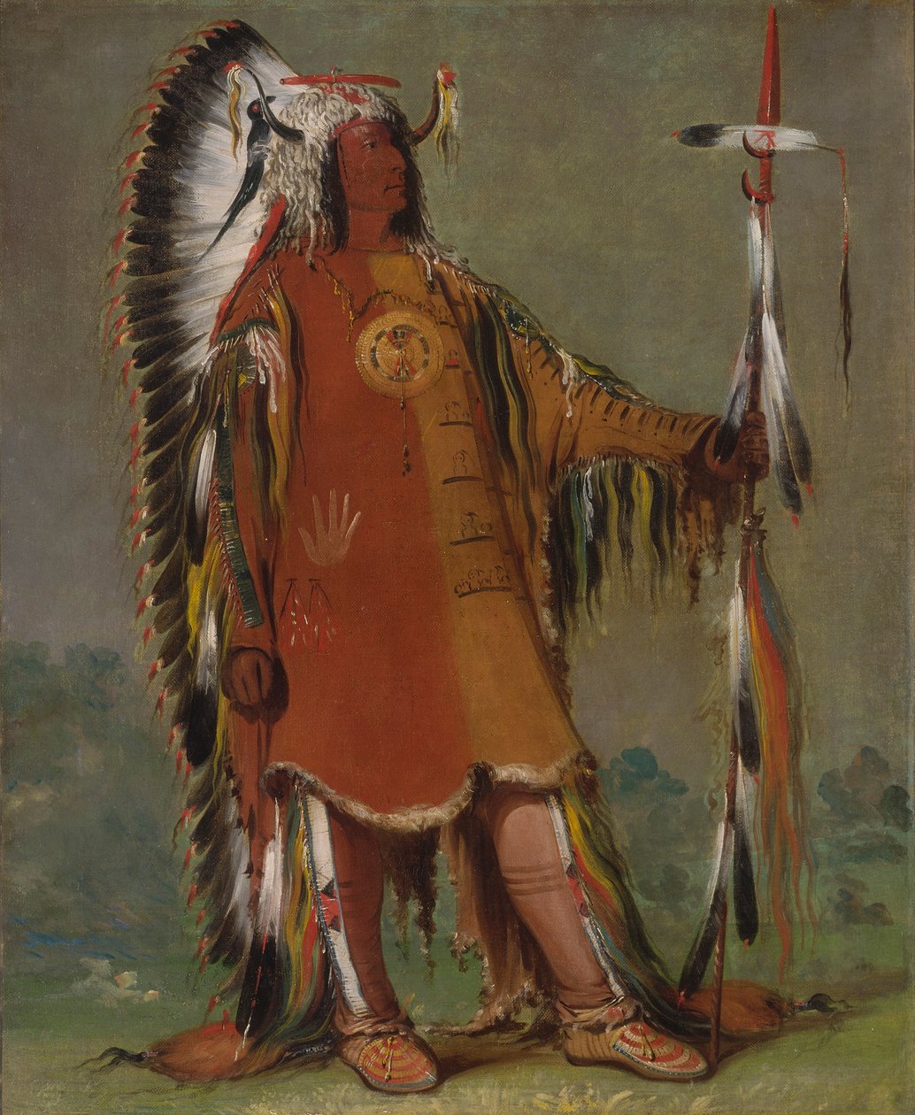 Máh-to-tóh-pa, Cztery Niedźwiedzie, Drugi Wódz, w pełnym stroju autorstwa George Catlin