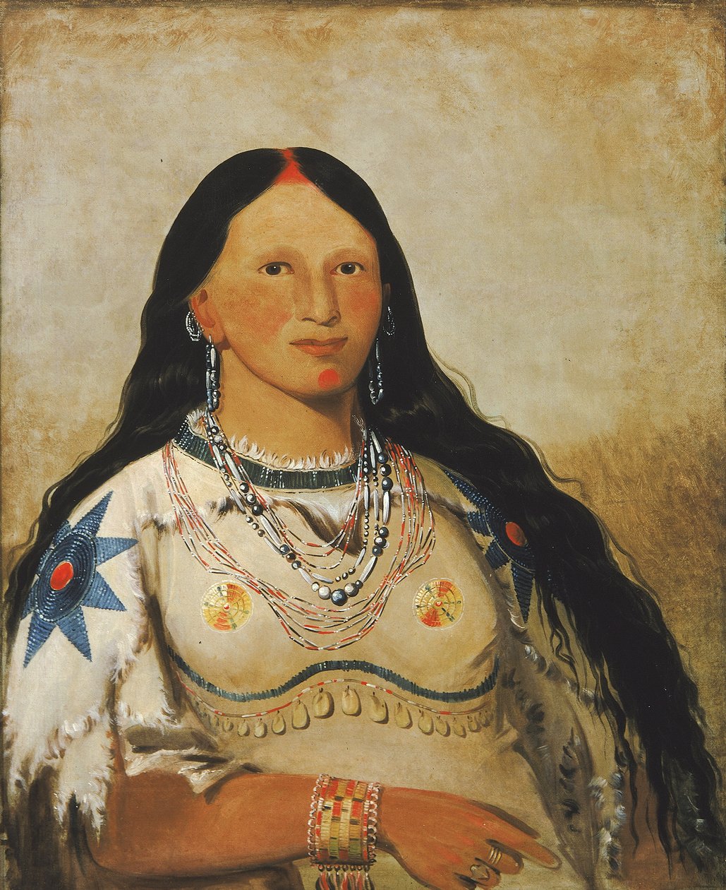 I-néek-ee-súnk-te-ka, Mink, piękna dziewczyna, 1832. autorstwa George Catlin