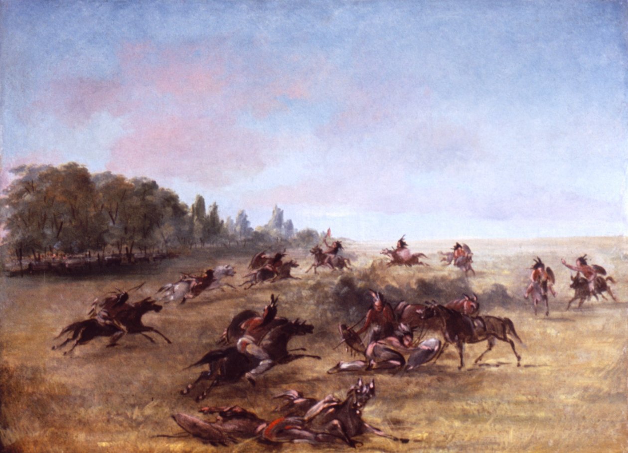 Konna grupa bojowa przeszukująca gęstwinę autorstwa George Catlin