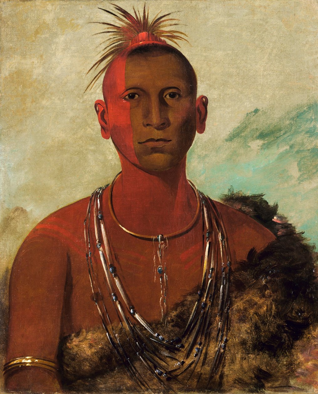 Náh-se-ús-kuk, Wirujący Grzmot, najstarszy syn Black Hawka autorstwa George Catlin