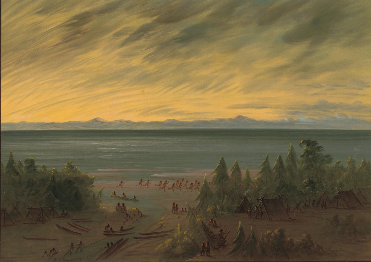 Wioska Nayas o zachodzie słońca, 18551869. autorstwa George Catlin