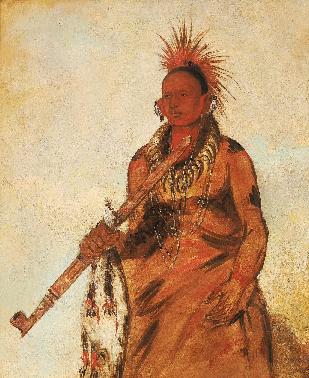 No-o-mún-nee, Spacery w deszczu, Wojownik autorstwa George Catlin
