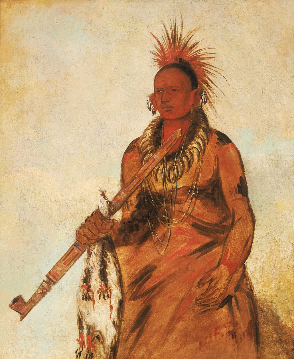 No-o-mún-nee, Spacery w deszczu, wojownik, 1832. autorstwa George Catlin