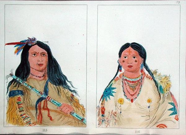 Indianie Ameryki Północnej (pióro i atrament oraz akwarela na papierze) autorstwa George Catlin