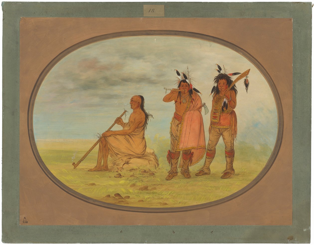 Stary wódz Menomonie z dwoma młodymi zalotnikami autorstwa George Catlin