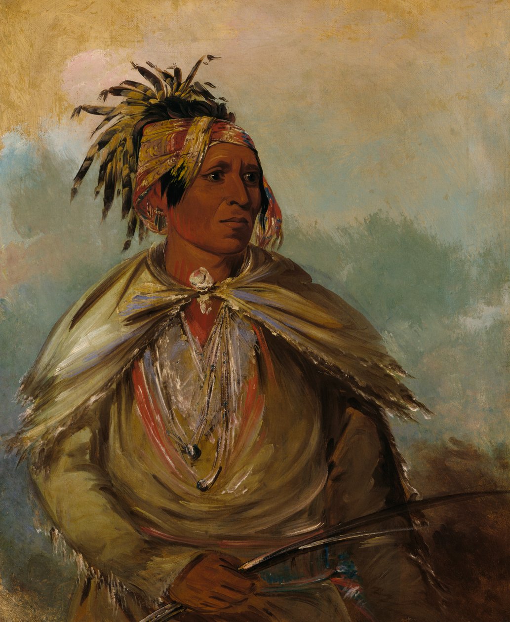 Pah-mee-ców-ee-tah, człowiek, który śledzi, wódz, autorstwa George Catlin