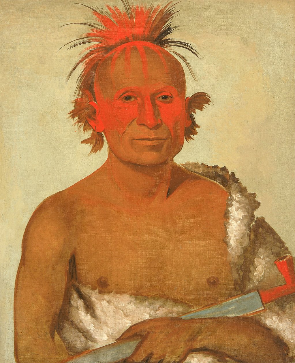 Pash-ee-pa-hó, mały wódz kłujący, młodszy, jeden z odważnych Black Hawka, 1832. autorstwa George Catlin