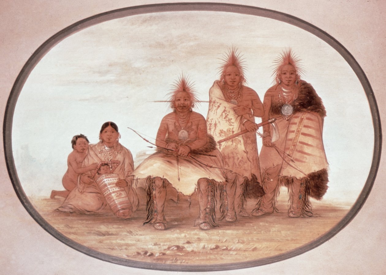 Pawnee Warriors, c.1832 (kolor lito) autorstwa George Catlin