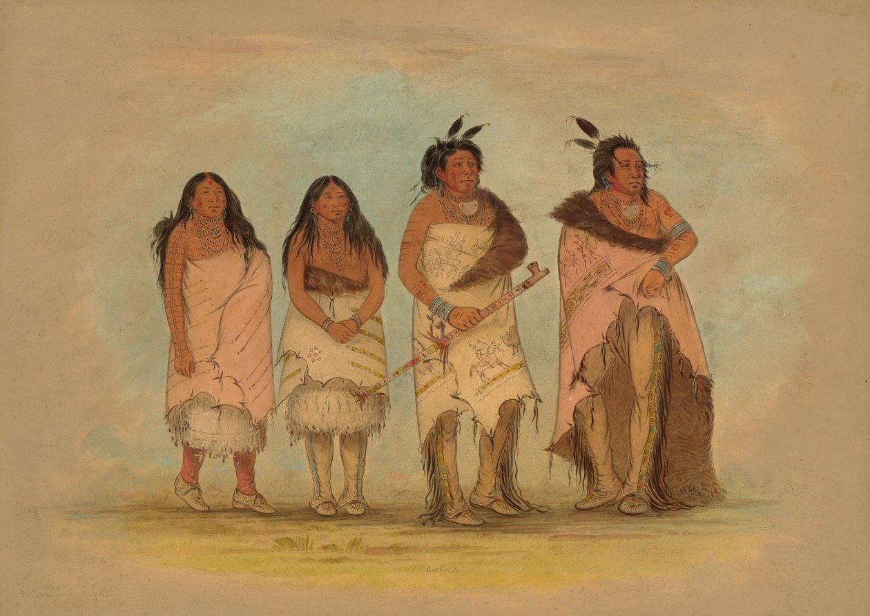 Wódz Pawneepict, dwie córki i wojownik, 18611869. autorstwa George Catlin