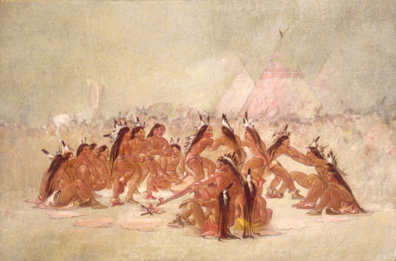 Taniec na rurze, Assiniboine autorstwa George Catlin