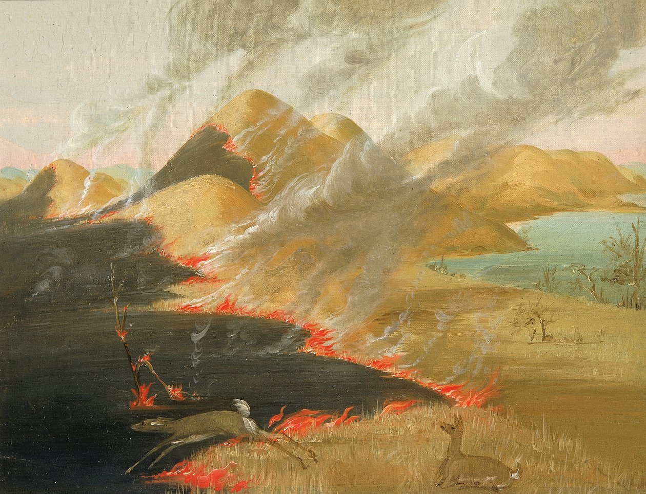 Prairie Bluffs Burning autorstwa George Catlin