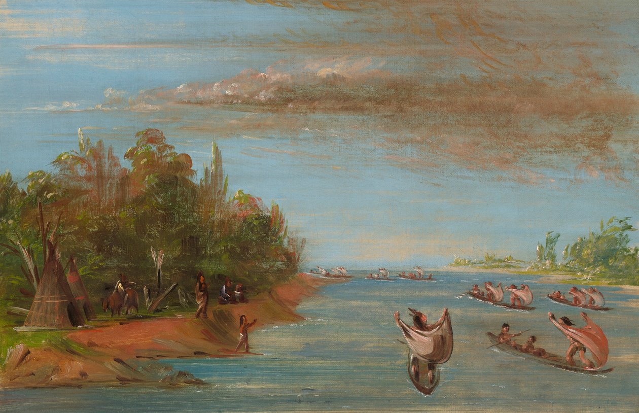 Sac i Fox żeglują na kajakach autorstwa George Catlin