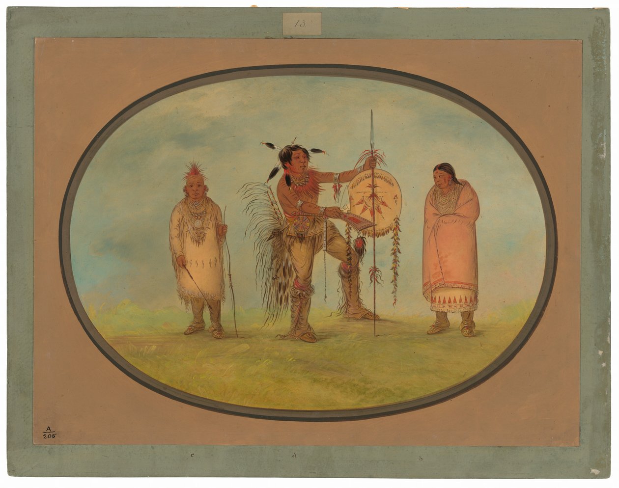 Saukie Warrior, jego żona i chłopiec autorstwa George Catlin