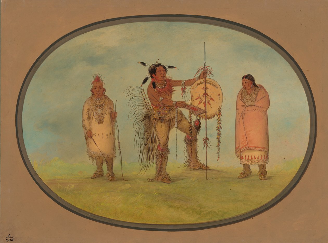 Saukie Warrior, jego żona i chłopiec, 18611869. autorstwa George Catlin