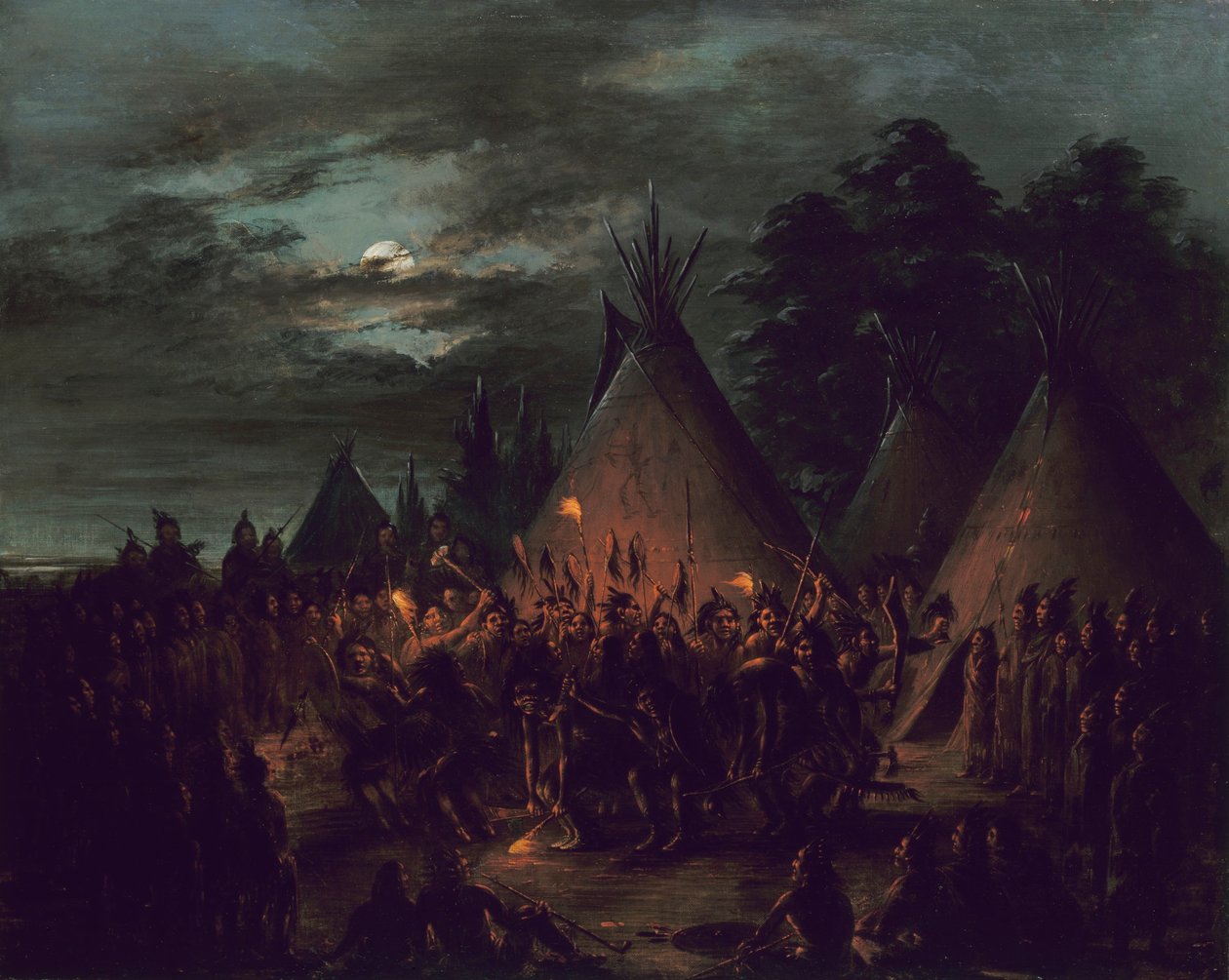 Taniec skóry głowy, Siuksowie autorstwa George Catlin