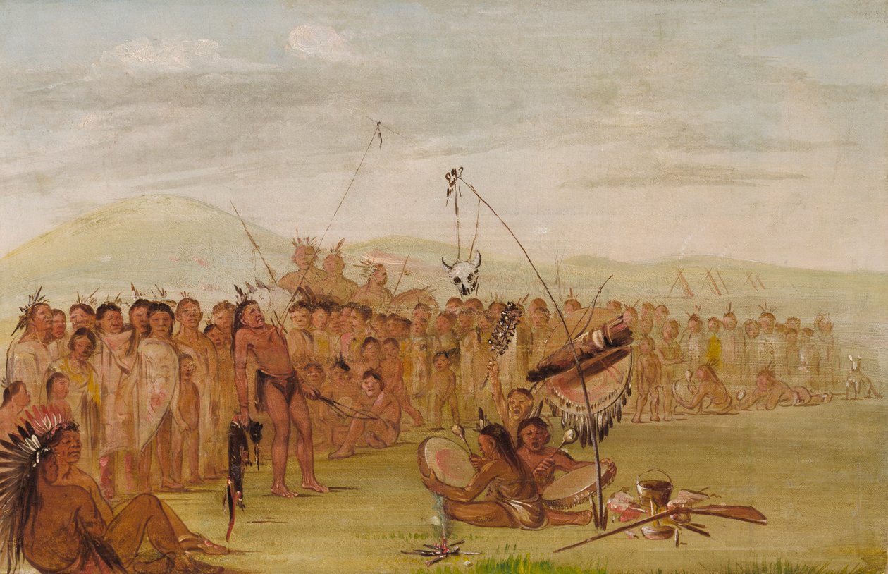 Samotortury podczas ceremonii religijnej Siuksów, 1835-1837. autorstwa George Catlin