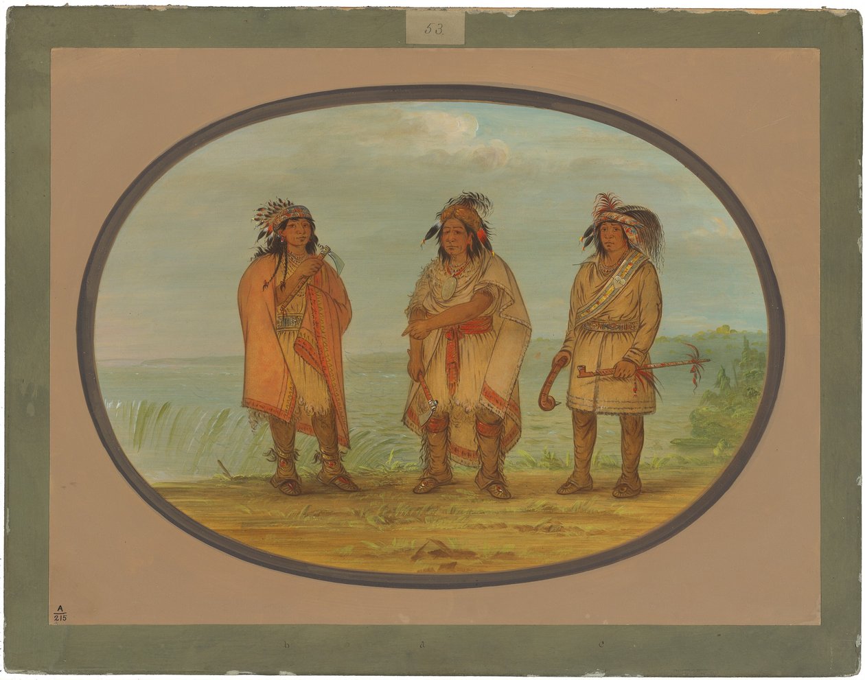 Seneca Chief, czerwona kurtka, z dwoma wojownikami autorstwa George Catlin