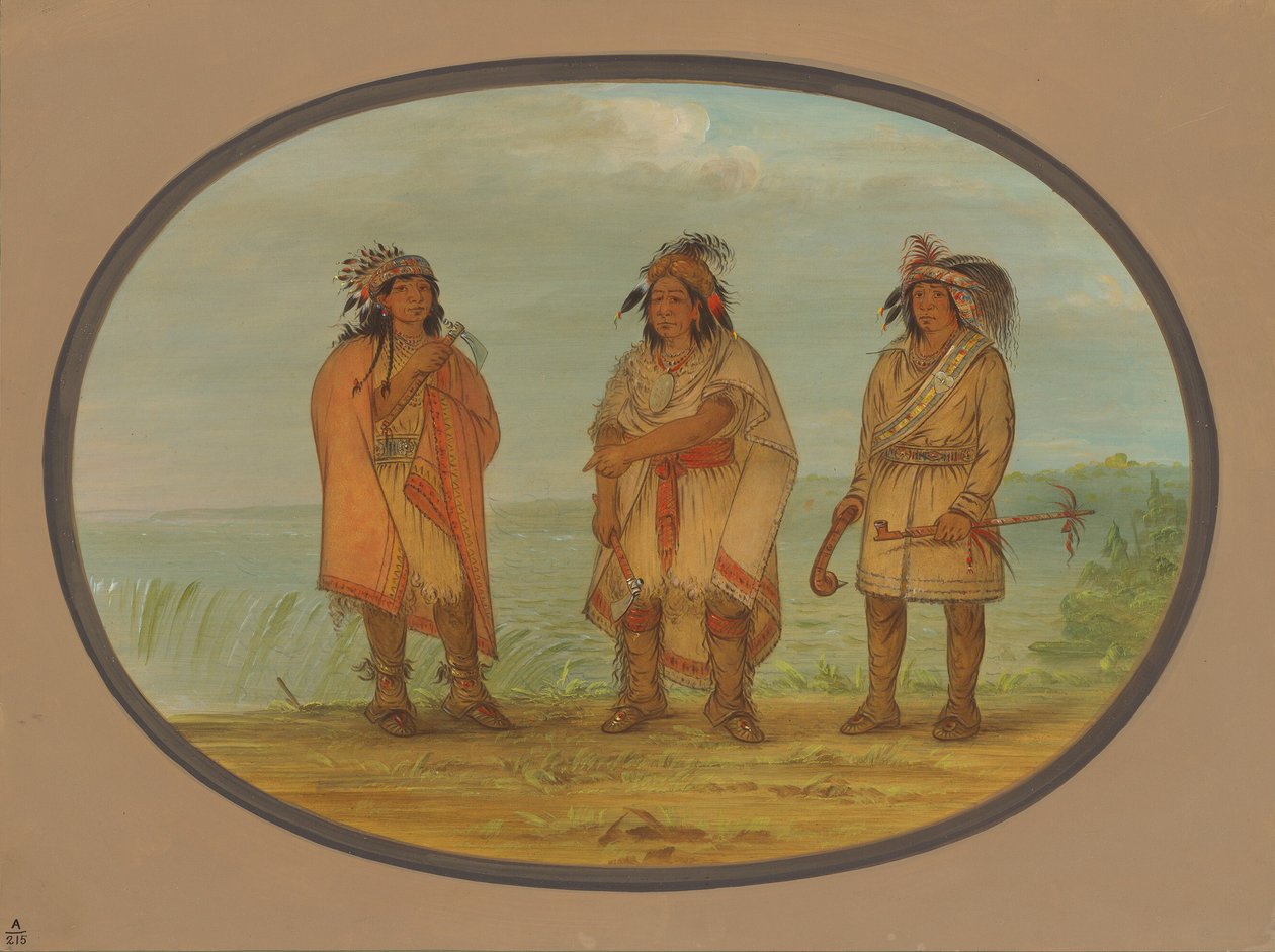 Seneca Chief, czerwona kurtka, z dwoma wojownikami, 18611869. autorstwa George Catlin
