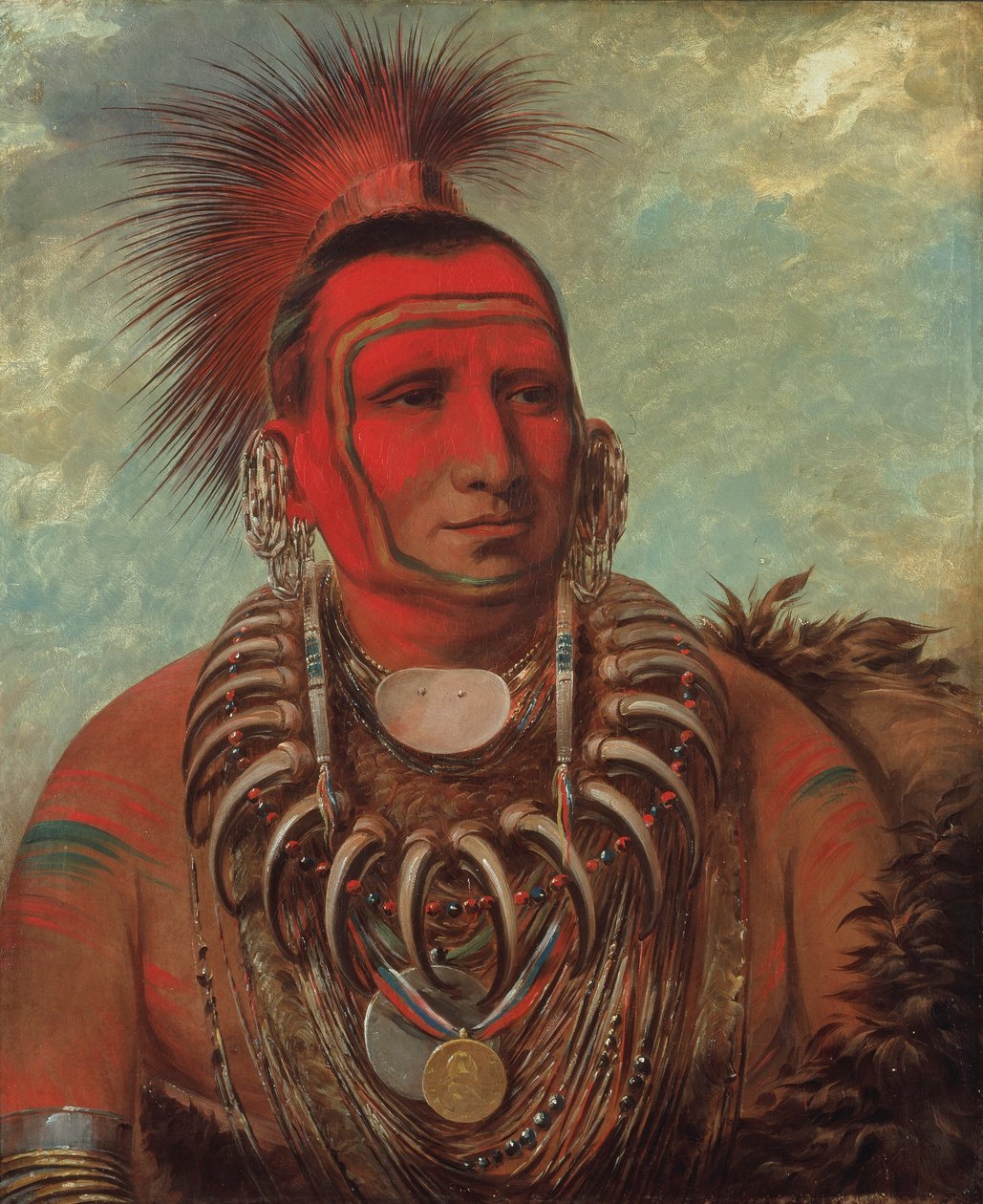 Shon-ta-yi-ga, Mały Wilk, słynny wojownik autorstwa George Catlin