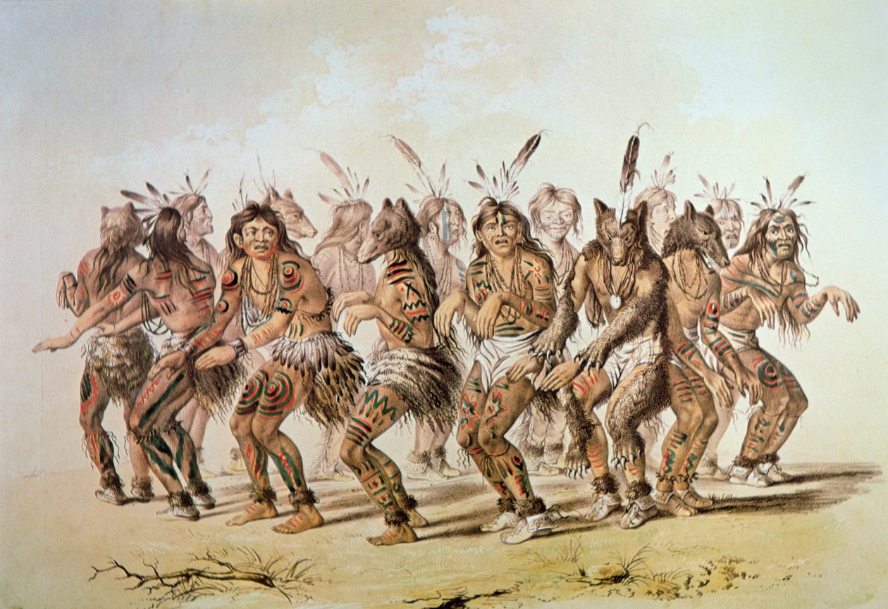 Sioux Bear Dance (kolor lito) autorstwa George Catlin