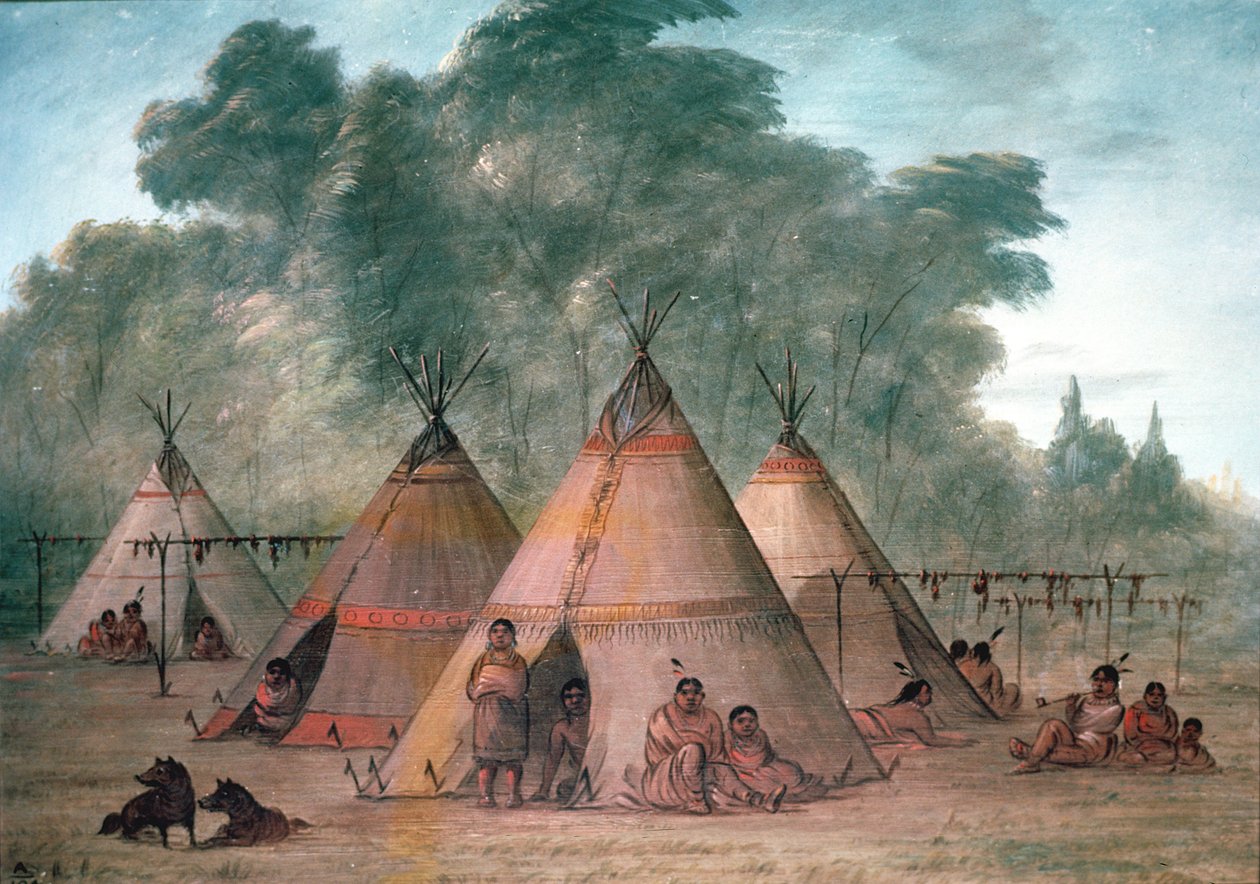 Wioska Siuksów (olej na płótnie) autorstwa George Catlin