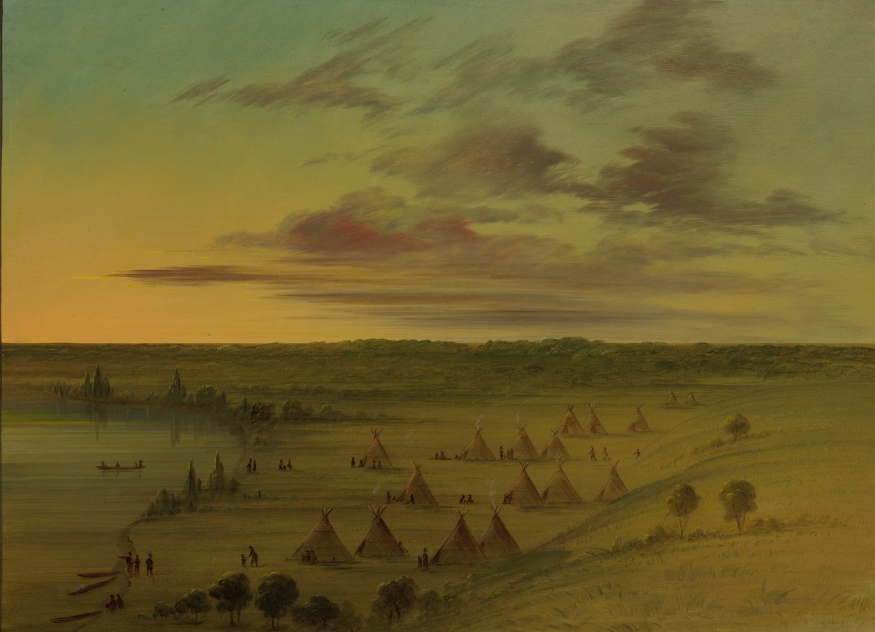 Sioux Village - Jezioro Łabędzie, 18611869. autorstwa George Catlin