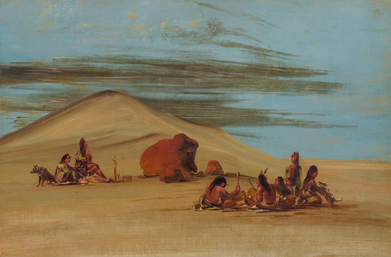 Siuksowie czczący czerwone głazy autorstwa George Catlin