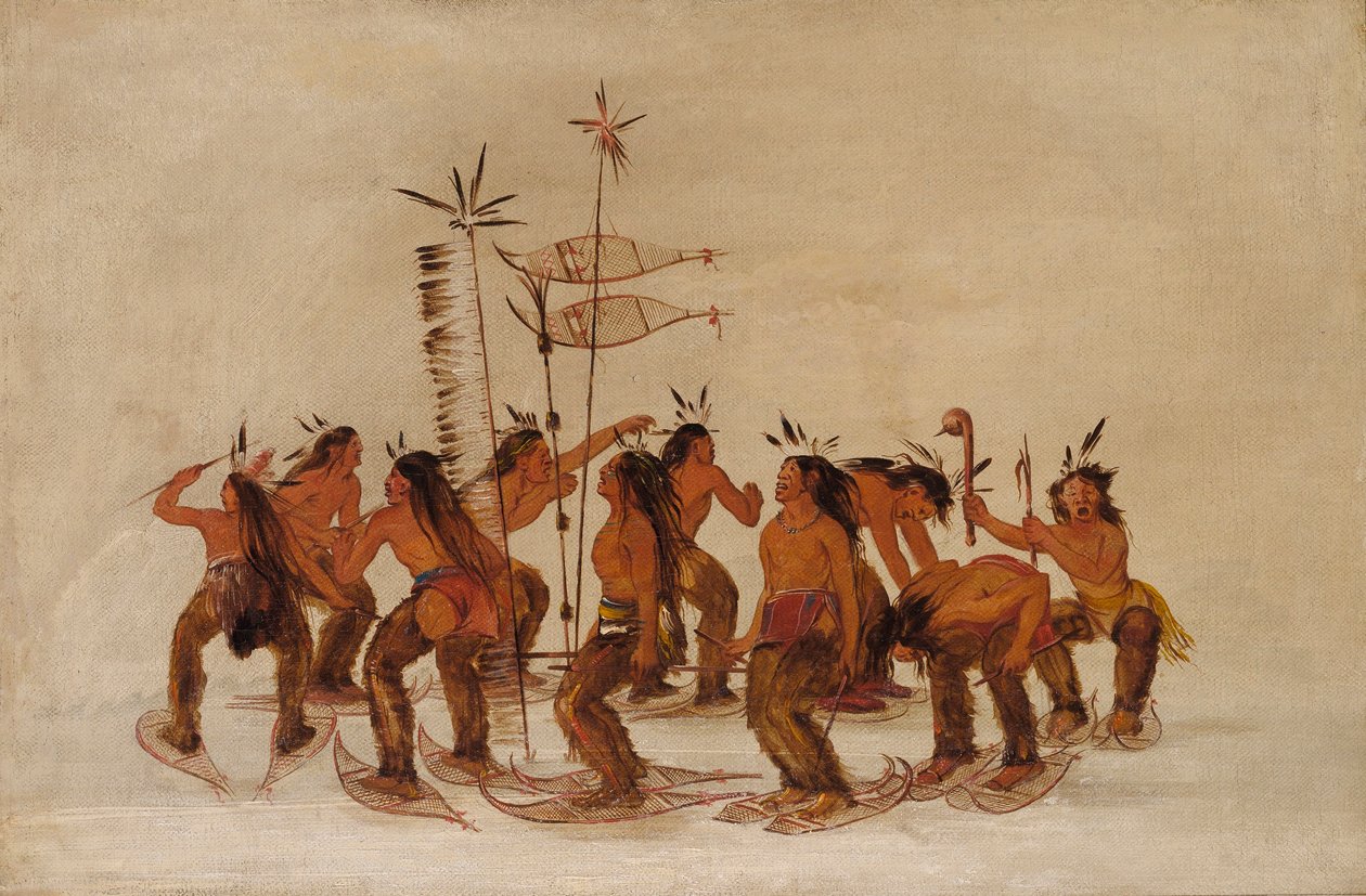 Taniec na rakietach śnieżnych przy pierwszych opadach śniegu autorstwa George Catlin