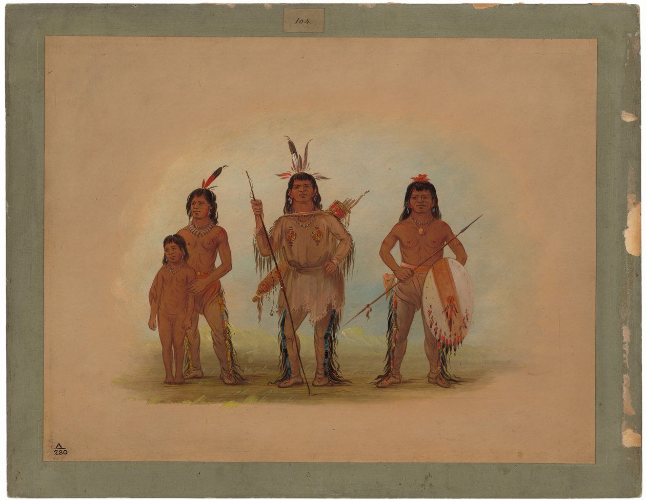 Wódz Spokane, dwóch wojowników i chłopiec autorstwa George Catlin