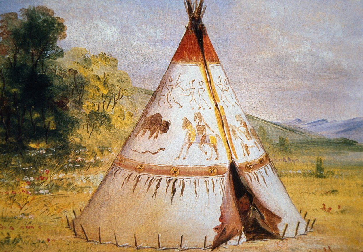 Tipi plemienia kruków, ok.1850 (olej na płótnie) autorstwa George Catlin